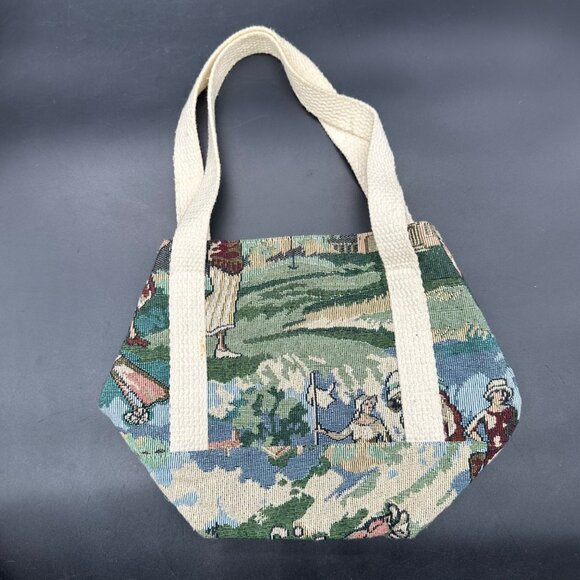 Vintage Tapestry Golf Bucket Bag Handbag Set Green Lady Golfer 1990s Dee Dee - Picture 9 of 16